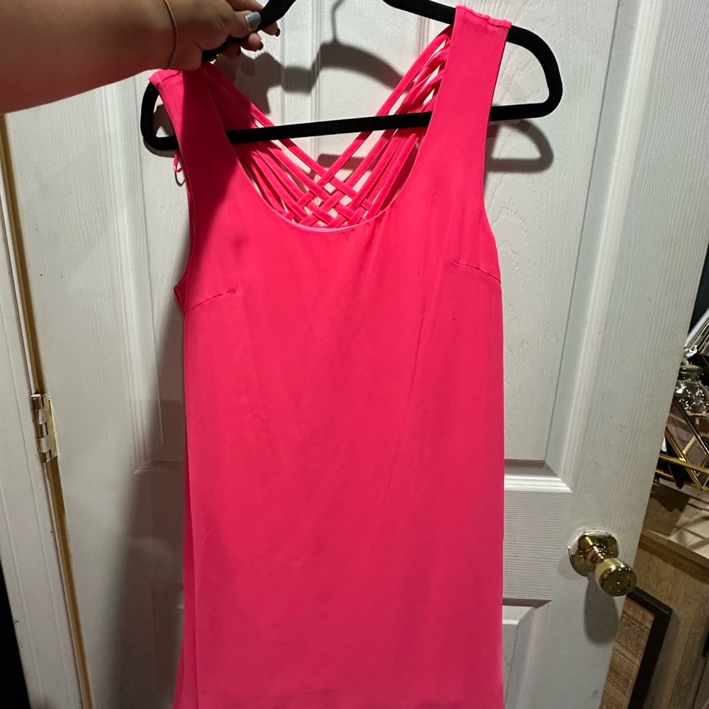 Vibrant Pink Sleeveless Dress with Crisscross Back